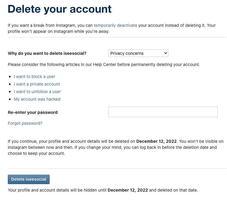 Instagram How to Delete Account